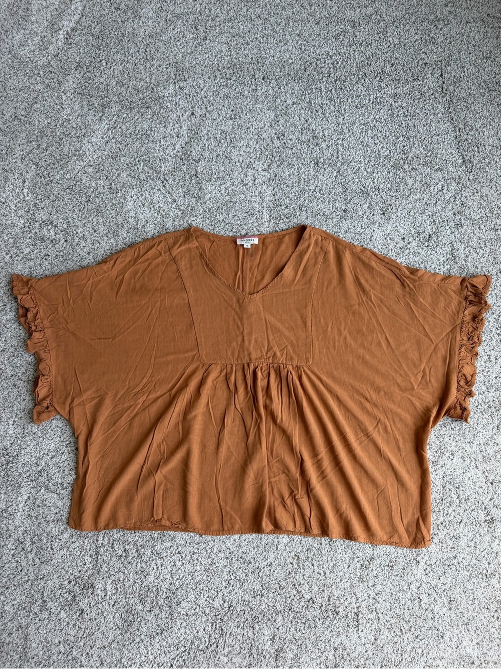 Andrée by Unit 1X Rust Dolman Sleeve Boho Rayon Blouse Relaxed V-Neck Top - Picture 4 of 11